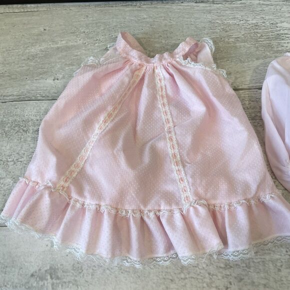 Baby Bliss Pink Dress Swiss Dot Ruffle Apron Tie Bloomers Set Sz XL 60’s Girl - Picture 2 of 9